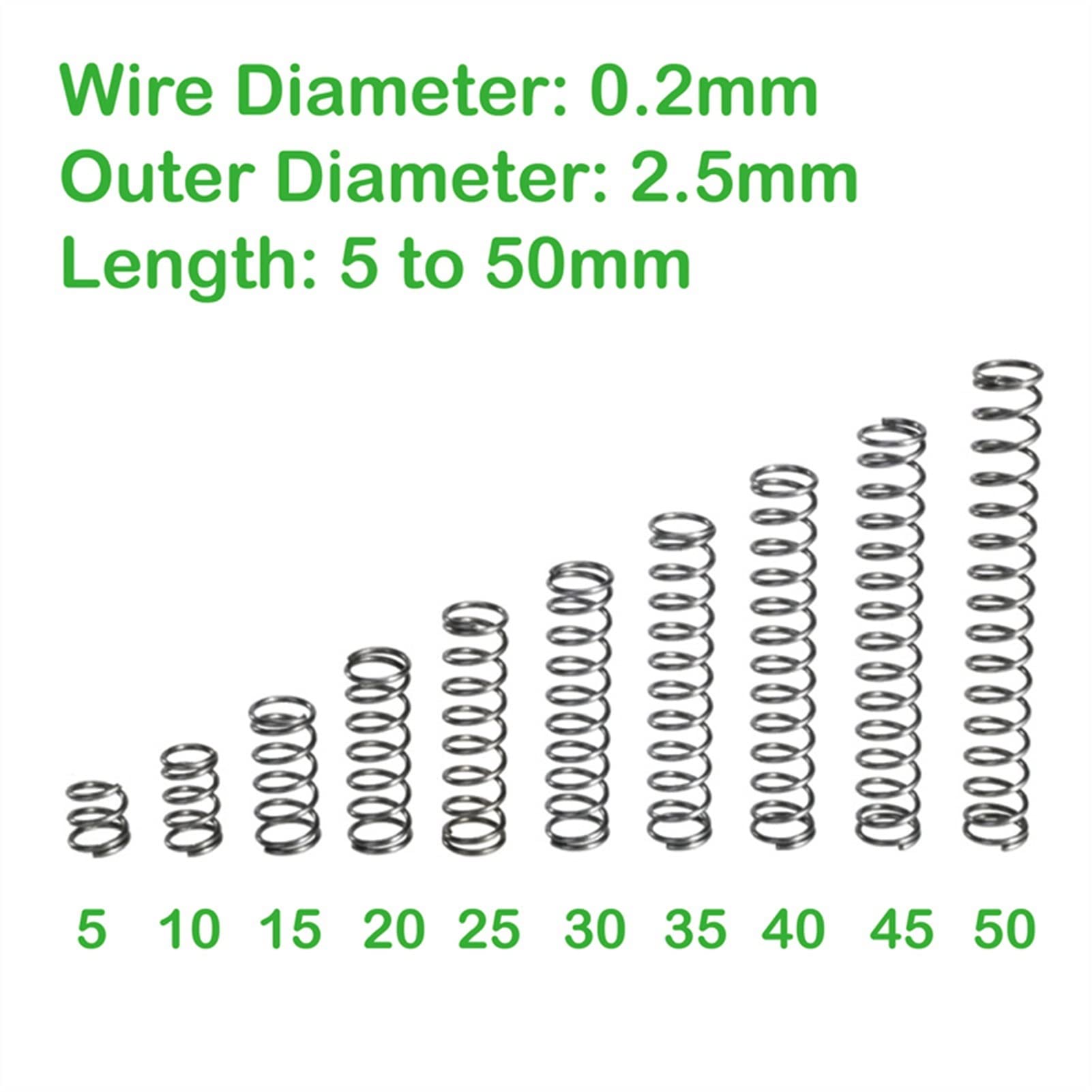 Bclla Zkenyao-Molle di Compressione 5pcs Piccoli Molle a Compressione Diametro del Filo 0.2mm OD 2,5 mm Lunghezza da 5 mm a 50mm, più Durevole ( Length : 0.2x2.5x45mm 5pcs