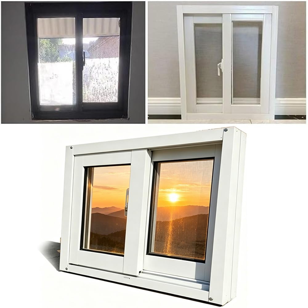 Aluminum Basement Window Horizontal Replacement Window for Shed Bathroom Chicken 30x12" 32x18" 39x15" Sliding Window with Screen, White(White,(WxH) 63x43cm/25x17")