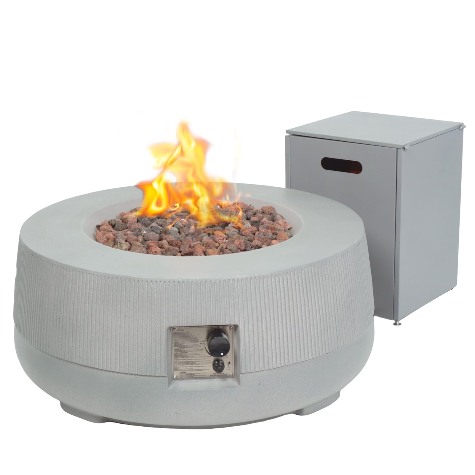 YATEMATE 36'' Outdoor Propane Firepit Table Set, Round Gas Fire Pit, 50,000 BTU with Tank Holder