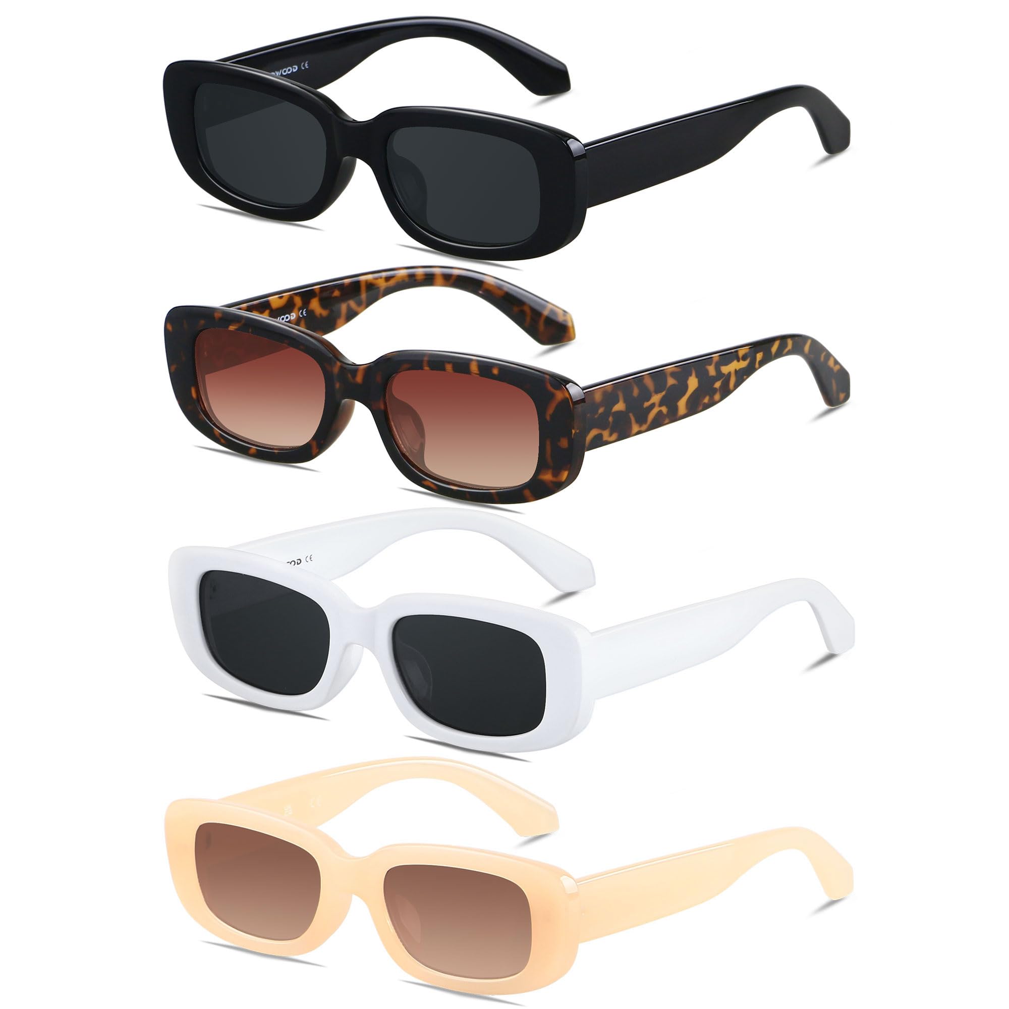 ANDWOOD Rectangle Sunglasses for Women Square Frames Trendy Retro Vintage 90s UV Protection Sun Glasses Small Face