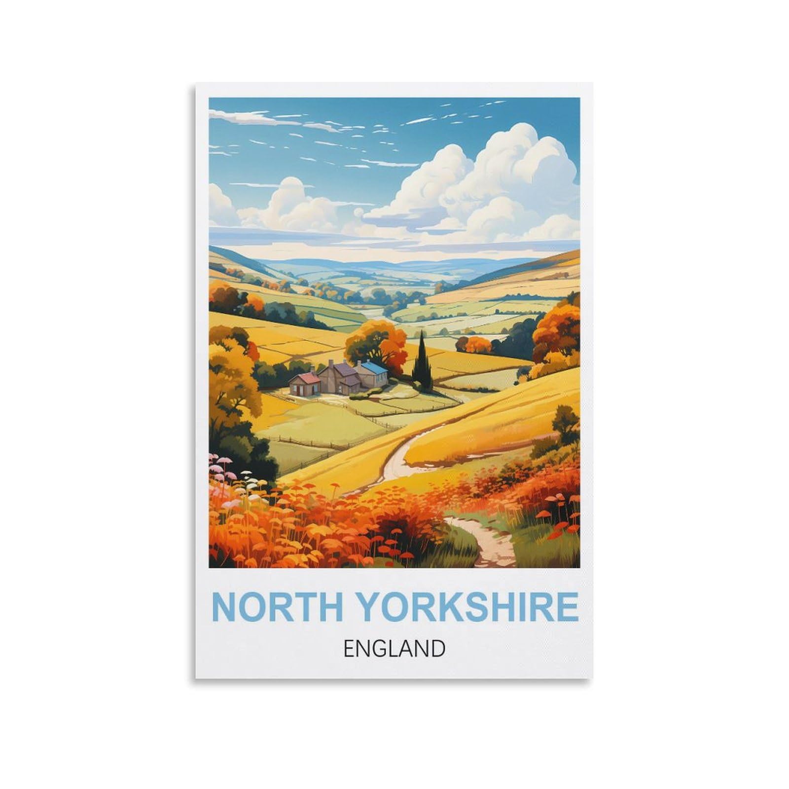 WGMDOEE North Yorkshire England Vintage Travel Poster 12x18inch(30x45cm) Canvas Poster Living Room Wall Art Home Decor