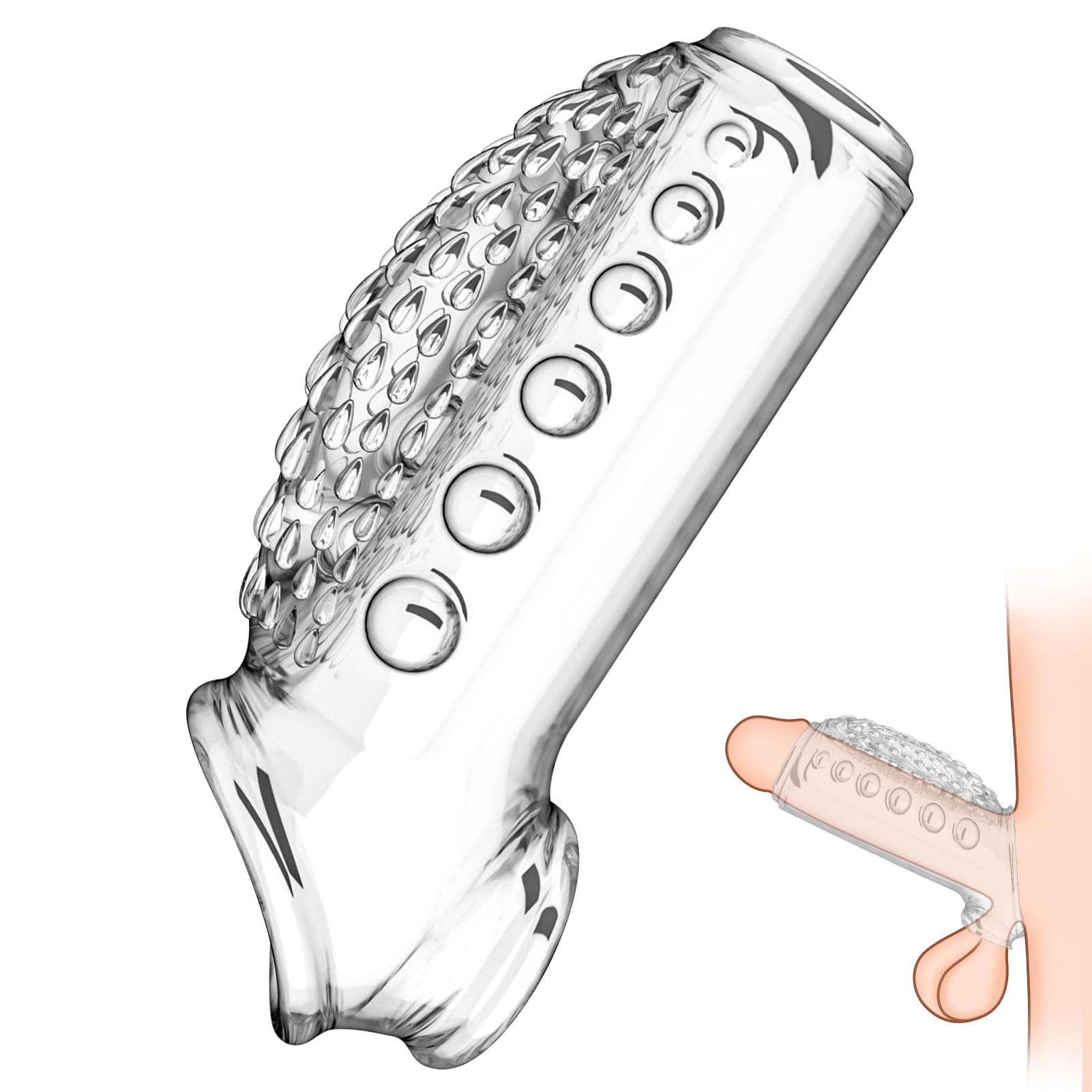 Roluck Manicotto per Pene, Guaina del Pene con Anello per Gland, Perline Massaggianti, Potenziamento dell'Erezione, Ritardo dell'Eiaculazione, Giocattolo Sessuale per Uomini (Trasparente)