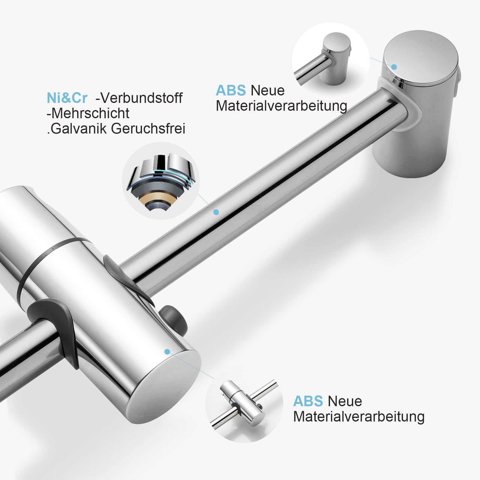 OFFO Duschstange Brausestange 100cm, wandmontierte Duschstange, verstellbarer Abstand 60 bis 100cm, mit Handbrausenhalterung, Ersatz für Dusche, Chrom