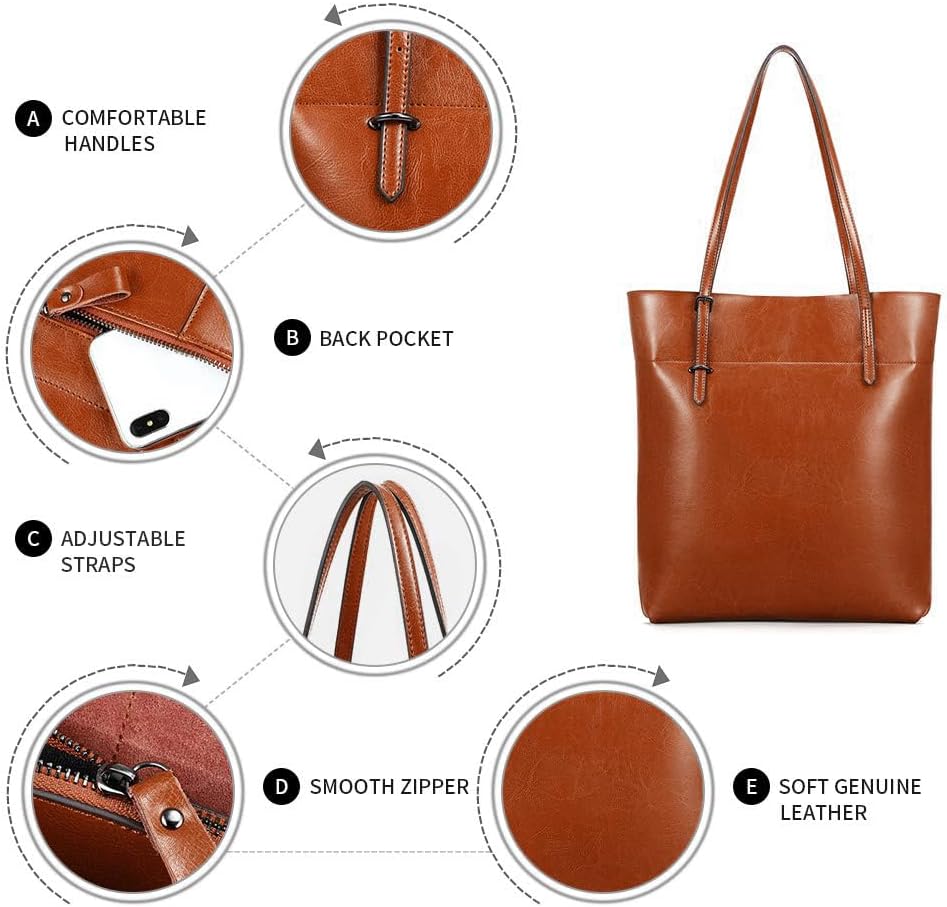 Kattee Vintage Genuine Leather Tote Shoulder Handbag for Woman with Adjustable Handles - Image 5