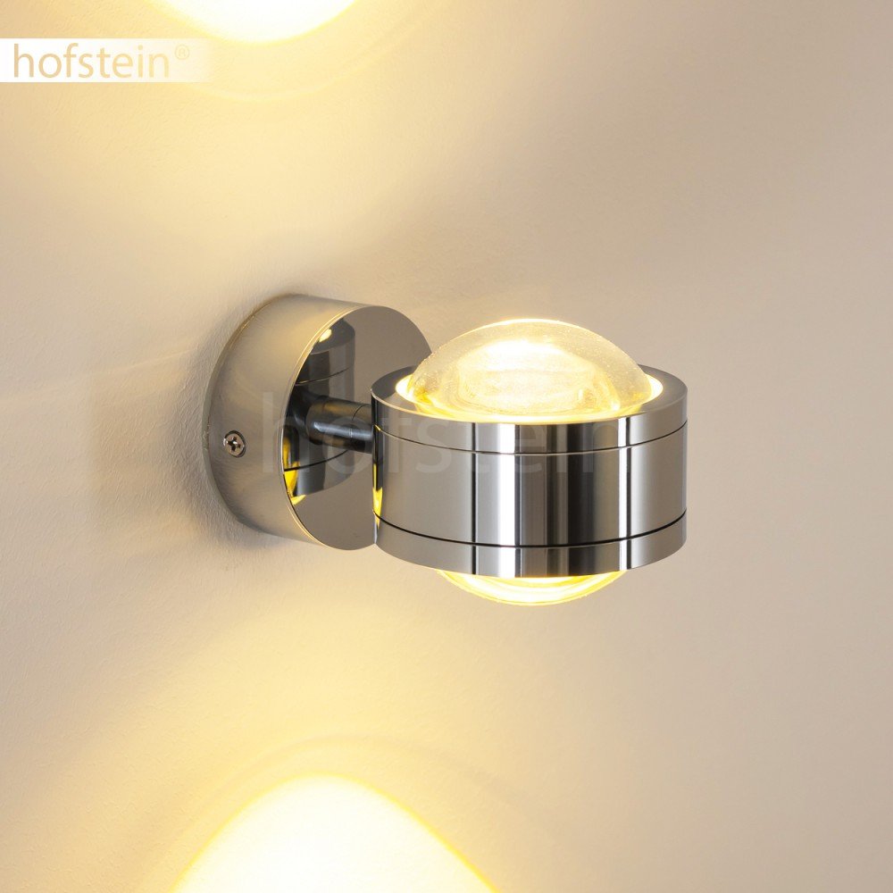 LED Wandlampe Indore, Wandleuchte aus Metall/Glas in Chrom, Wandstrahler 2-flammig mit Lichtkegel, 6 Watt, 600 Lumen, 3000 Kelvin, Innenwandleuchte m. Up&Down-Effekt, für das Badezimmer geeignet