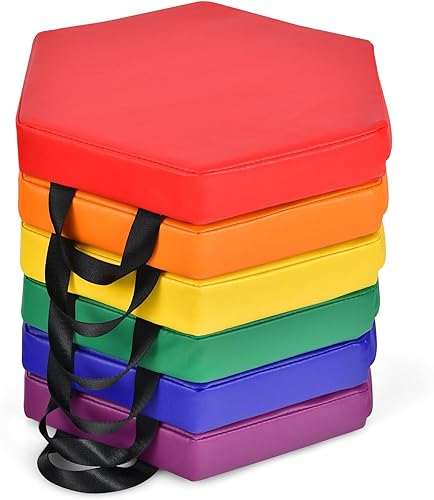 KOTEK 6 cojines de suelo para niños de 15 pulgadas con asas, asientos circulares de espuma gruesa, asientos suaves y flexibles para aula, primaria,