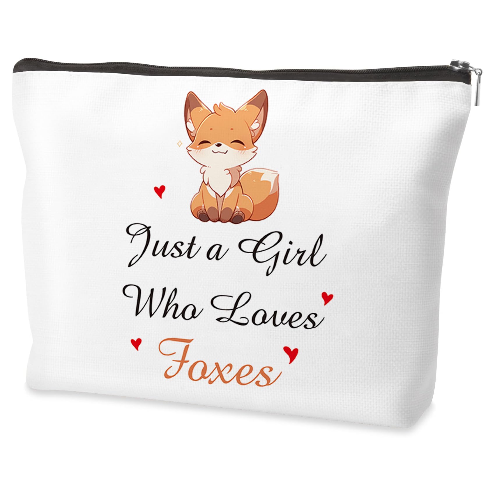 Wixelon Fox Gifts for Women Girls & Lovers - Animal Print Linen Makeup Bag - Durable Zipper Storage Case - White