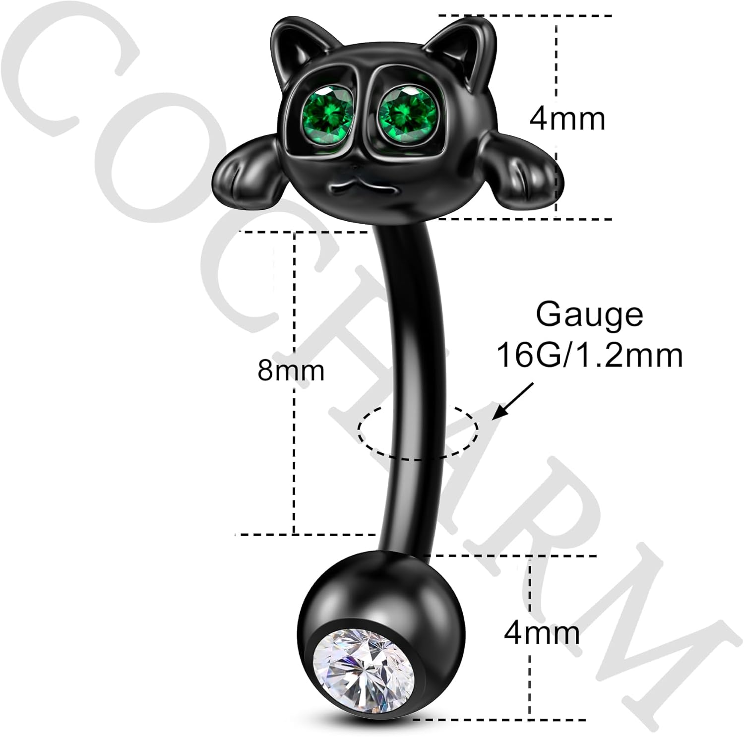 COCHARM Cute Black Rook Piercing Jewelry 16g Cat Rook Earrings 8mm Stainless Steel Rook Jewelry 16g Rook Piercing Dainty Rook Bar Black Rook Barbell - Image 3