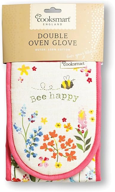 Cooksmart Double Oven Glove Bee Happy Design 100% Cotton Outer