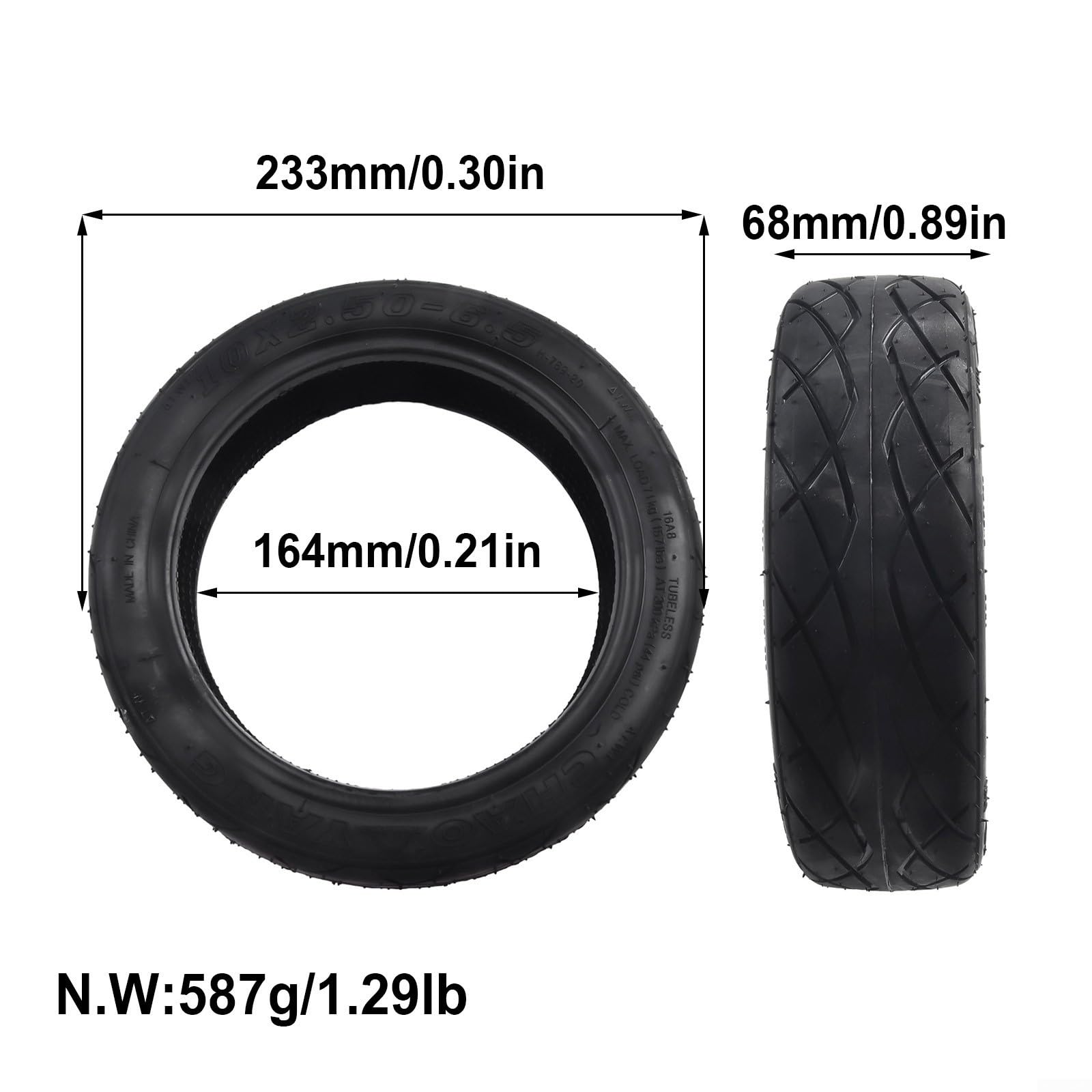 Tube Tires, Electric Bike Scooter Rubber Replacement Wheel Tires, 10 Inch 10x2.50-6.5 Electric Bike Tires 60/70-6.5, Free Air Runflat Tires, For Max G30