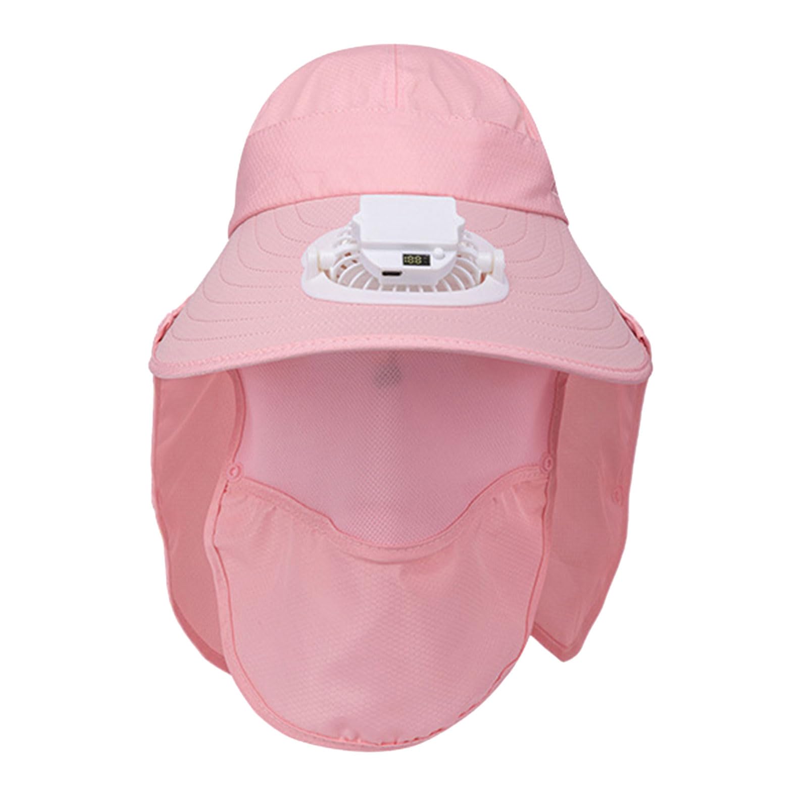 MICFENY Adjustable Sun Protections Sun Hat USB Cooling Fan Hat with Removable Face Cover Neck Flap For Camping Beach Activity
