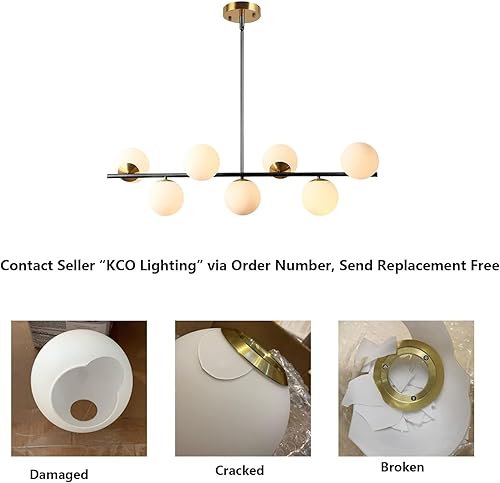 Miniatura 3 de KCO Lighting - Lámparas de araña negras modernas de latón cepillado colgante de globo de cristal para comedor, sala de estar, dormitorio (negro)