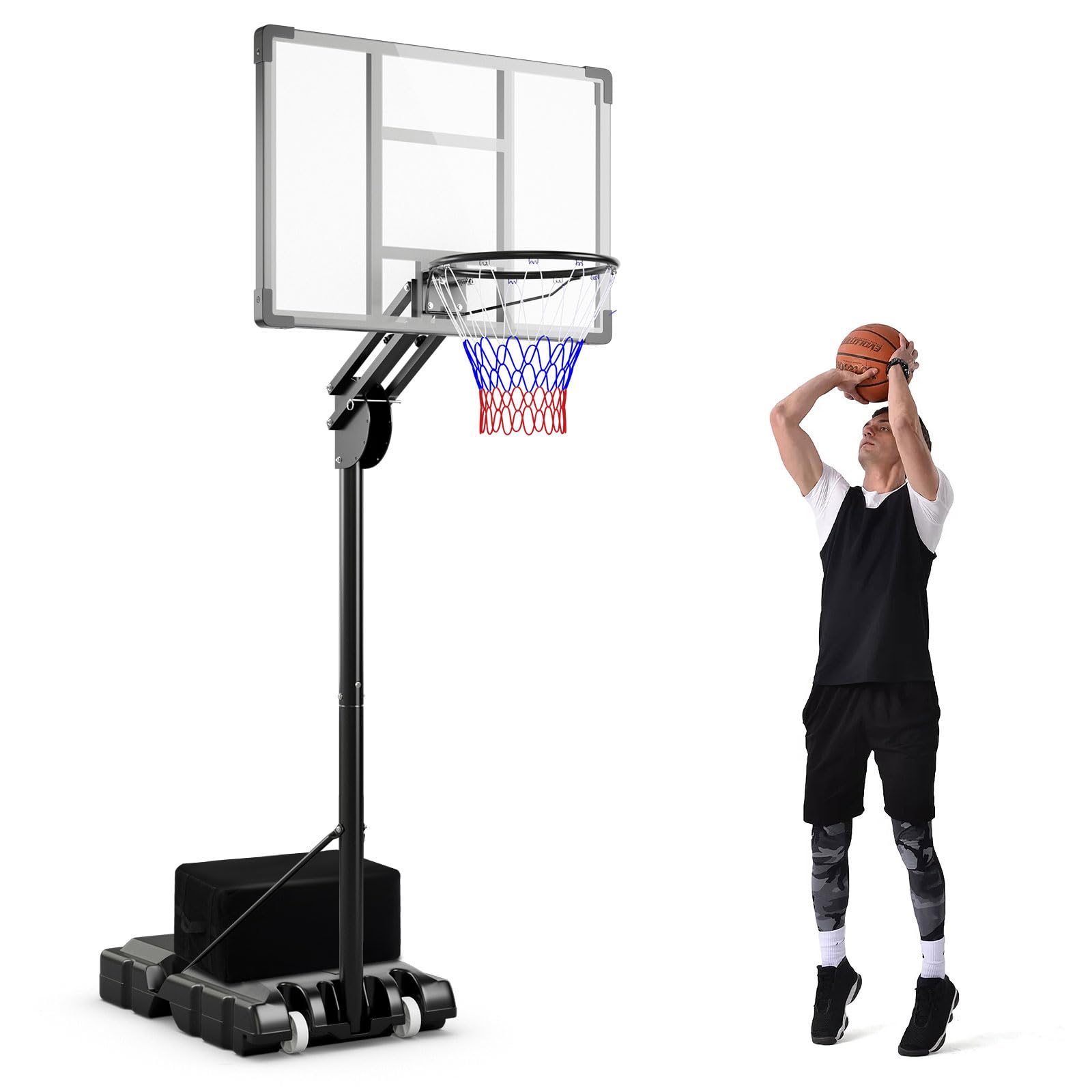 GOPLUS Basketballkorb Outdoor, Korbhöhe 149-305cm verstellbar, Basketball Korb mit Rückwand, Basketball Ständer tragbar mit Rollen, Basketball Hoop für Kinder Jugendliche Erwachsene