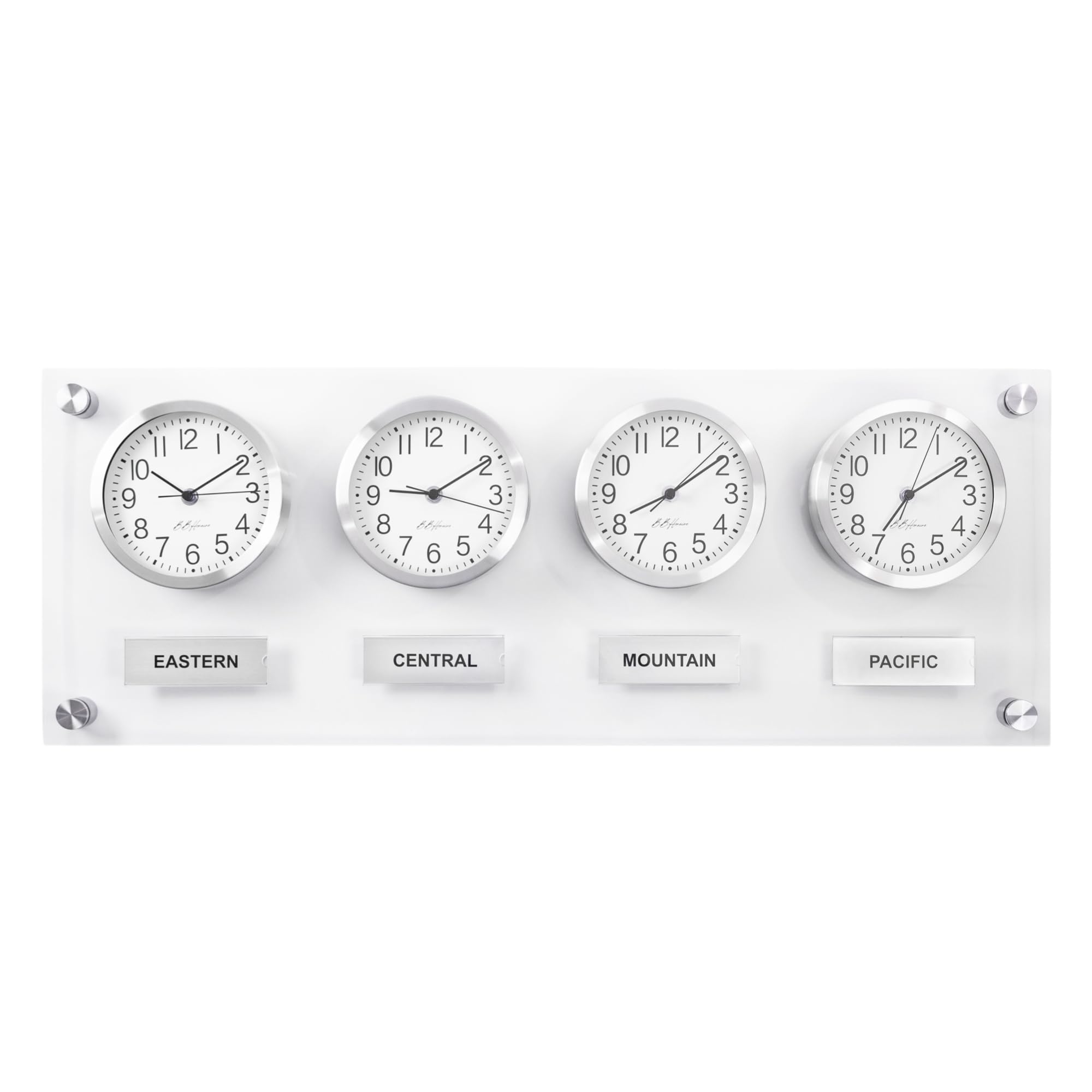 B.B.HORAIRE Time Zone Clock - Elegant Modern Mondial Wall Clock - Silent Non Ticking - Quartz Analog Battery Operated - Multiple City/Country/Region/World Clock - Easy Install - 32 Inch x 12 Inch