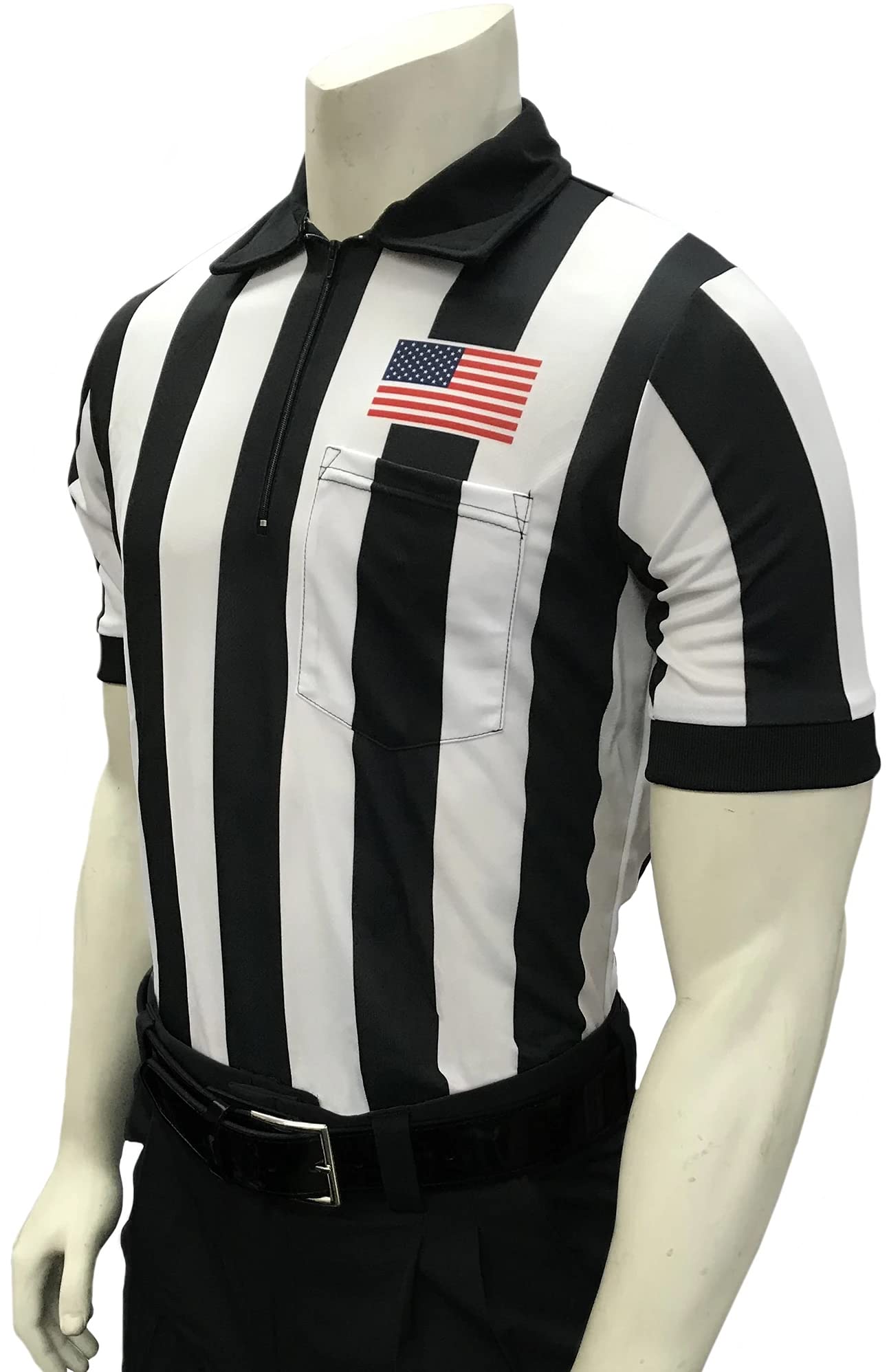 Smitty Men's Short Sleeve Football Referee Shirt with 2 inch Stripes & USA Flag (Medium)
