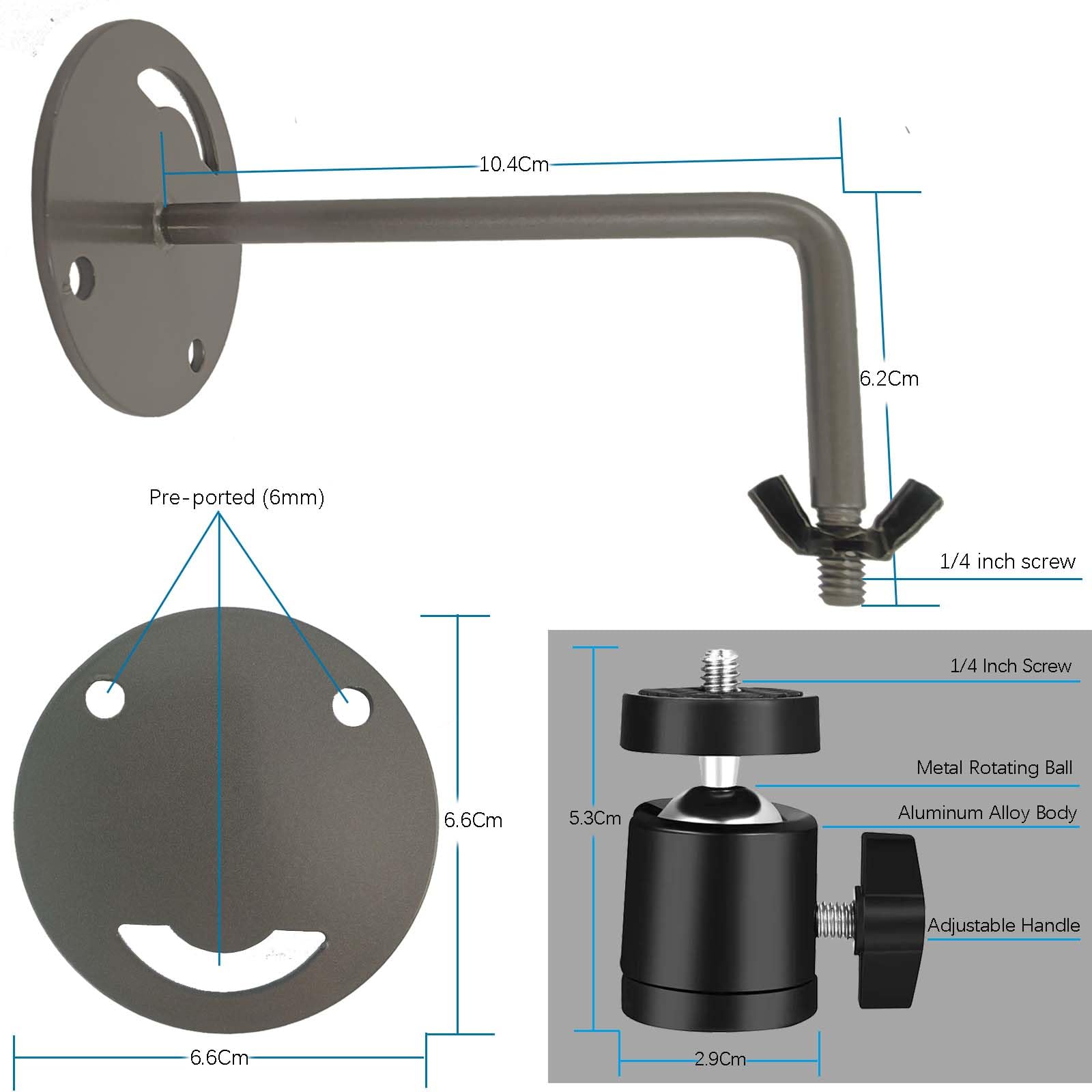 Mocowanie kamery bezpieczeństwa, 5 szt. zewnętrznego uchwytu kamery IP lub CCTV, z gwintem 1/10.2 cm -20 obracany o 360°, regulowany uchwyt do kamery myśliwskiej na zewnątrz