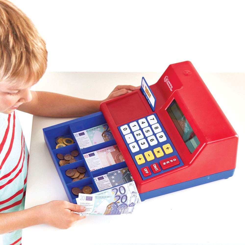 Learning Resources Pretend & Play Calculadora Caja registradora con Euro Play Money & LSP0026-EUR - Set Monedas Euro (Surtido: Modelos aleatorios)