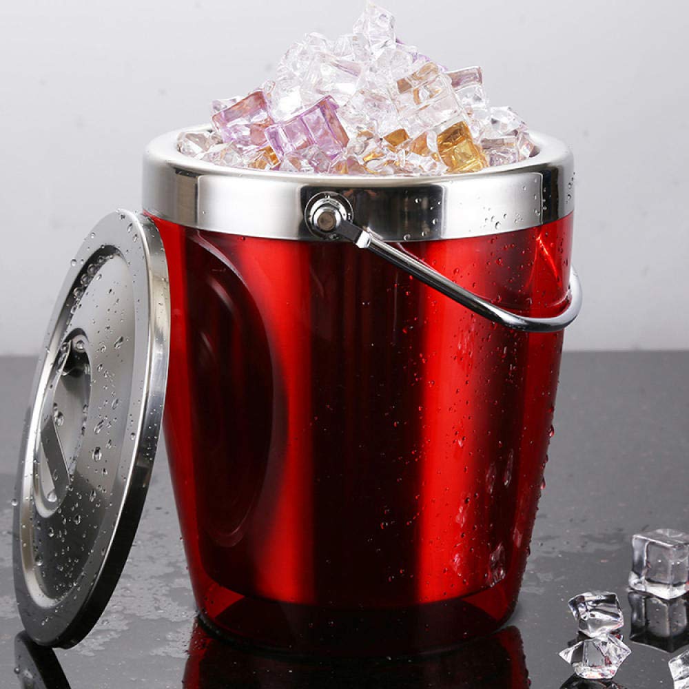 Edelstahl Dicken Eiskübel Rot,Sommer bar Eiseimer sektkühler eiswürfelbehälter mit Zange und Deckel Edelstahl Weinkühle Eiskübel