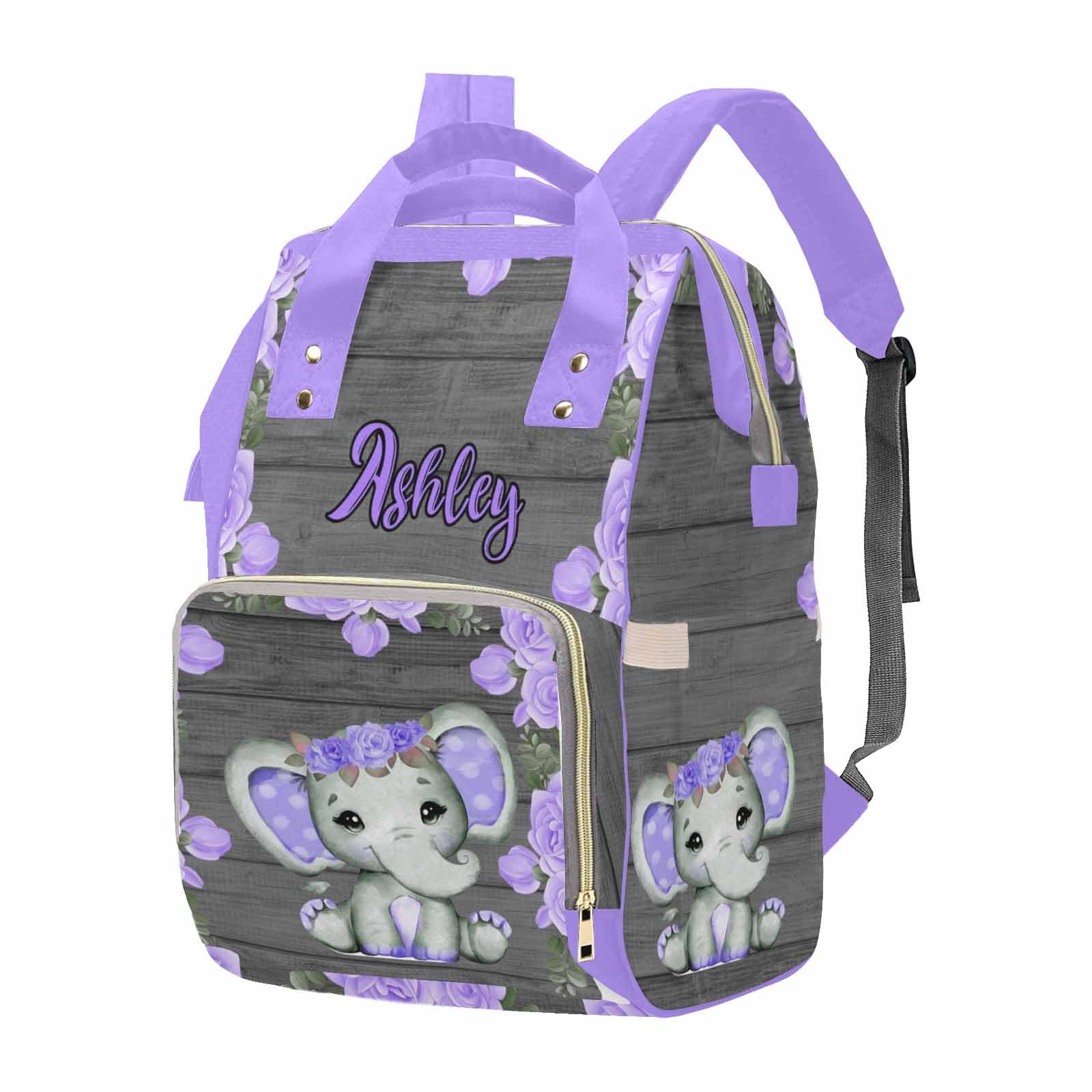 M YESCUSTOM Diaper Bags for Mom Personalized Purple Flower Baby Bag Backpack for Men Women Custom Newborn Nappy Mommy Bag