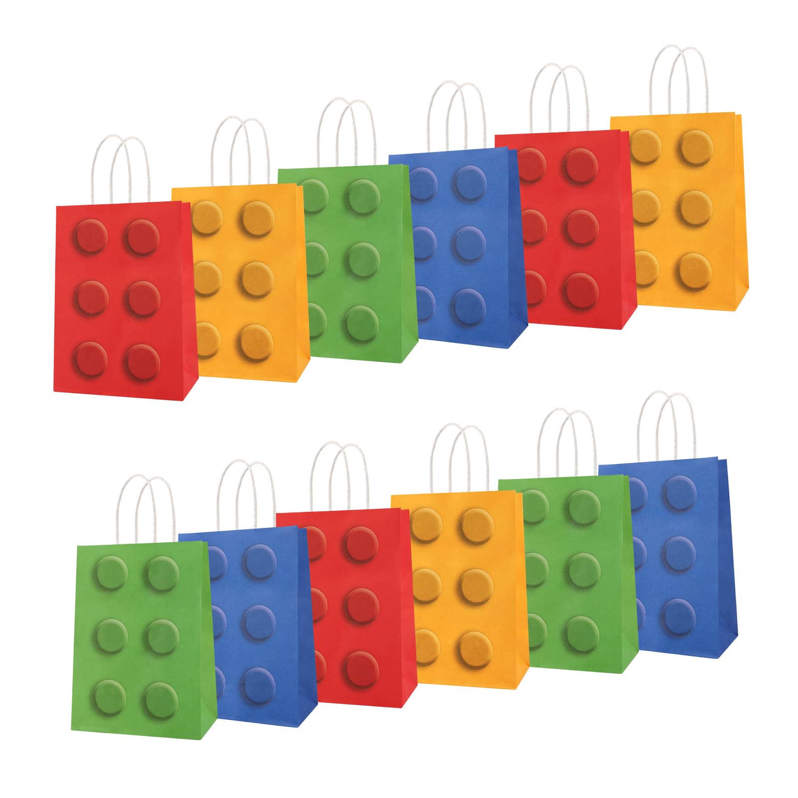 Chicpant 12 Pcs Mixed Color Building Blocks Party Bags For Kids Party Building Block Gift Bag With Handles 21 X 15 X 8 Cm Theme Paper Birthday Decorations