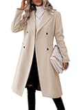 Womens Long Double Breasted Coats Lapel Collar Pea Coat Winter Slim Fit Jackets Trench Coat Outwear