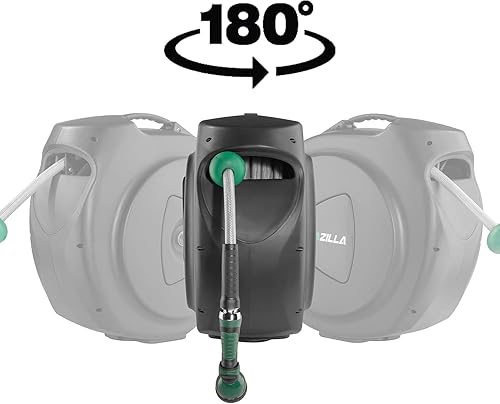 Miniatura 2 de Carrete de manguera de jardín retráctil, carrete de manguera de agua duradero de 100 pies x 58 pulgadas con soporte giratorio de 180, rociador de 9