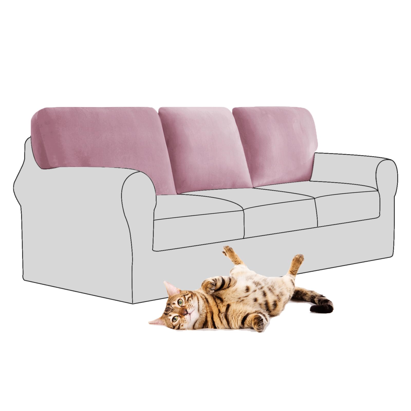 SYLC Stretch Velvet Sofa Backrest Cover, Back Cushion Covers Non-Slip Sofa Cushion Slipcovers for Couch Chesterfield Caravan RV Dinette (Pink,3 pcs Square L)