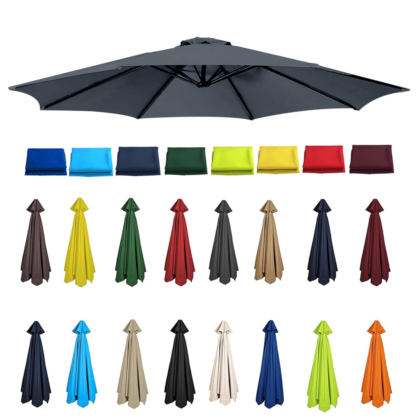 Replacement Replacement Parasol Canopy Replacement Parasol Fabric Cover, 2.0m 2.30m 2.5m 2.7m 3.0m 3.5m UV Protection Waterproof Umbrella Cover for Garden, Patio, Pool Fabric(Grey,2.50m/8 Arms)