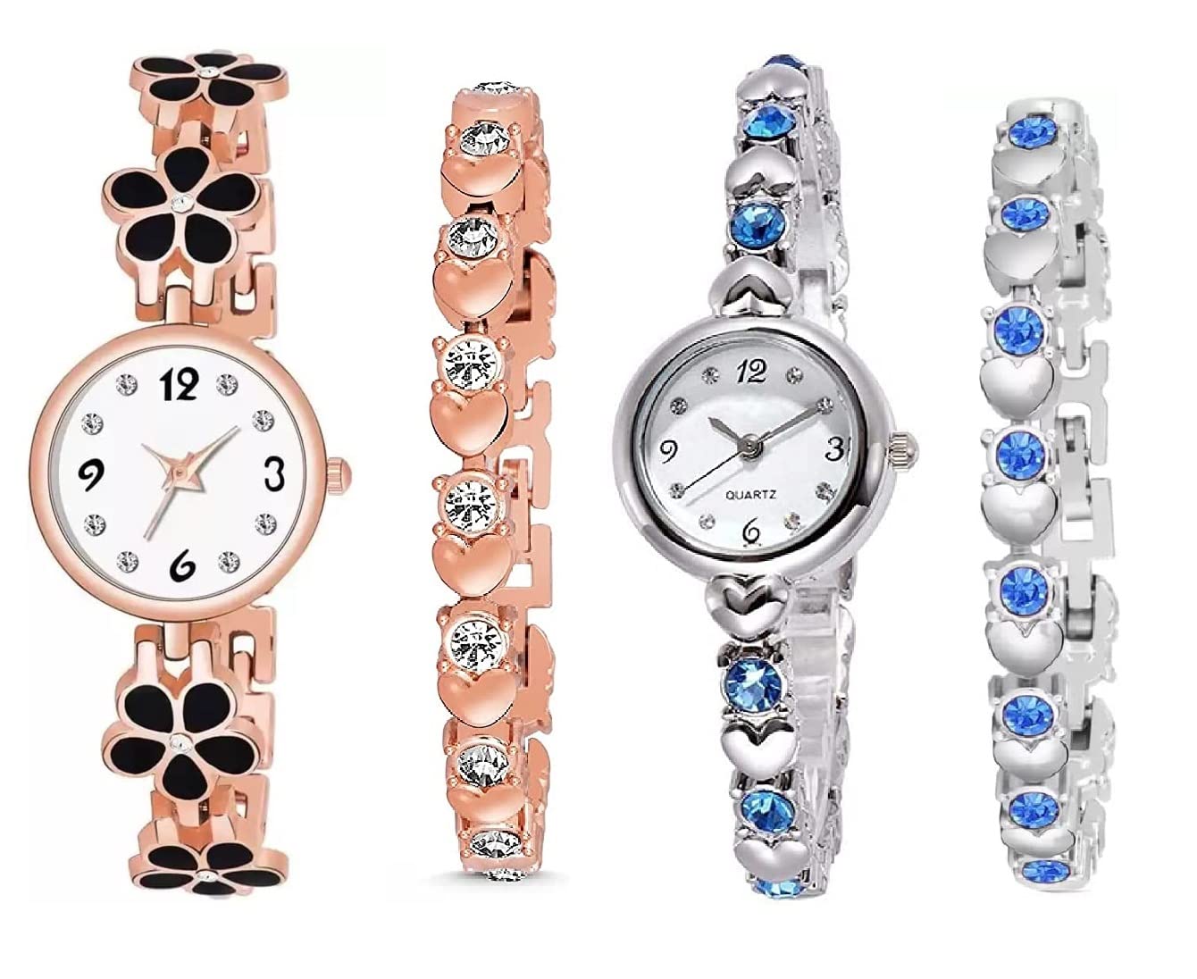 Xaliconi Analogue White Dial,Flower and Blue Stone Strep with Bracelet Watch Combo for Girls | Best Gift Watch for Woman(Pack of 4pc) (B0BFR8XPKY) Amazon Price History, Amazon Price Tracker