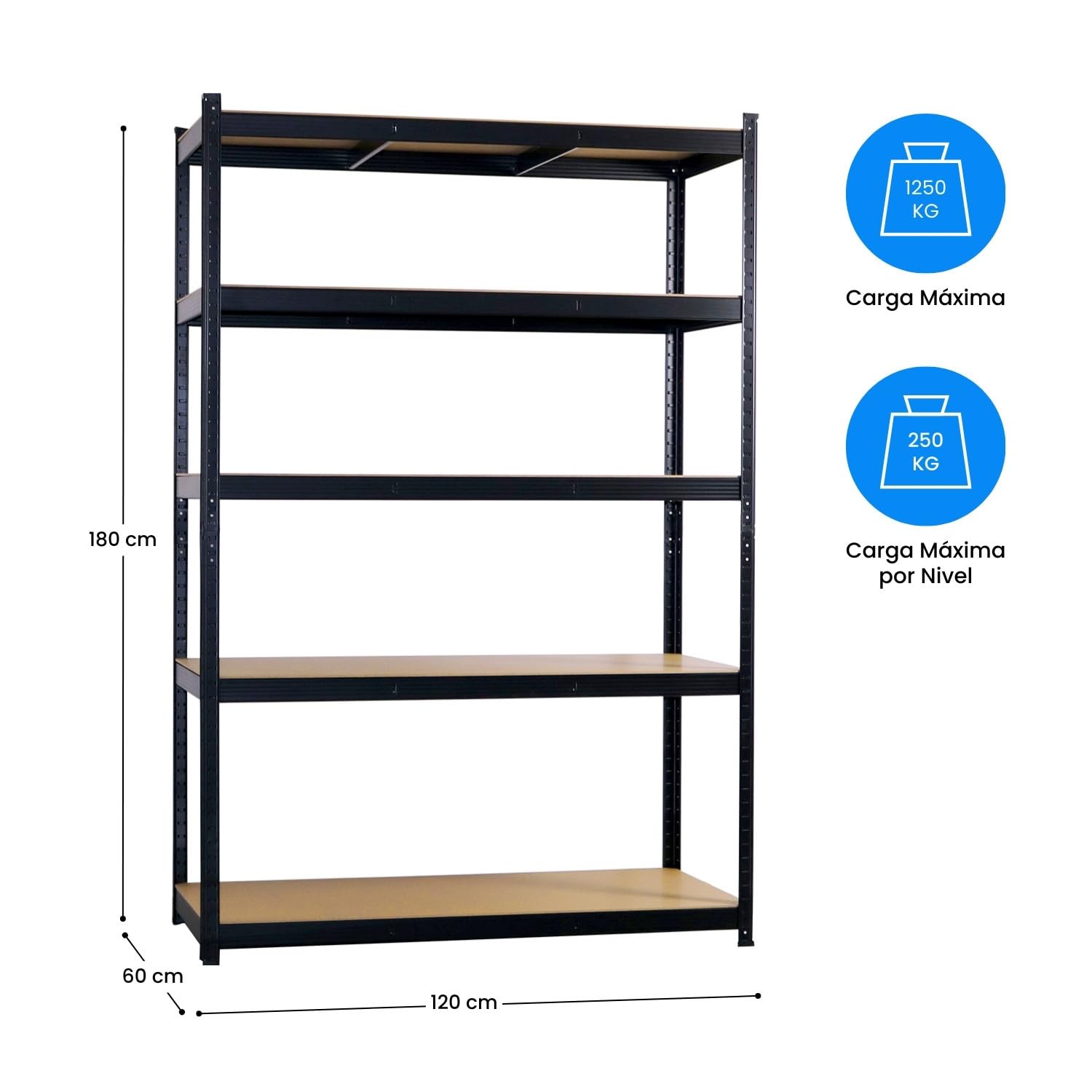 Scaffale Modulare CX Black & Yellow – 5 Ripiani – Capacità 90 Kg Per Ripiano – Plastica Riciclata – 182x122x50 Cm