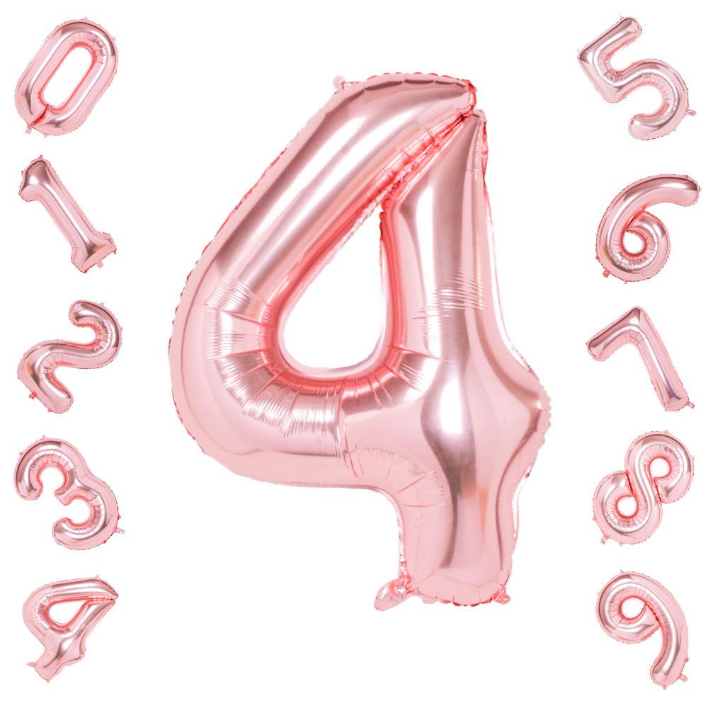 Rose Gold 4 Balloons,40 Inch Birthday Foil Balloon Party Decorations Supplies Helium Mylar Digital Balloons (Rose Gold Number 4)