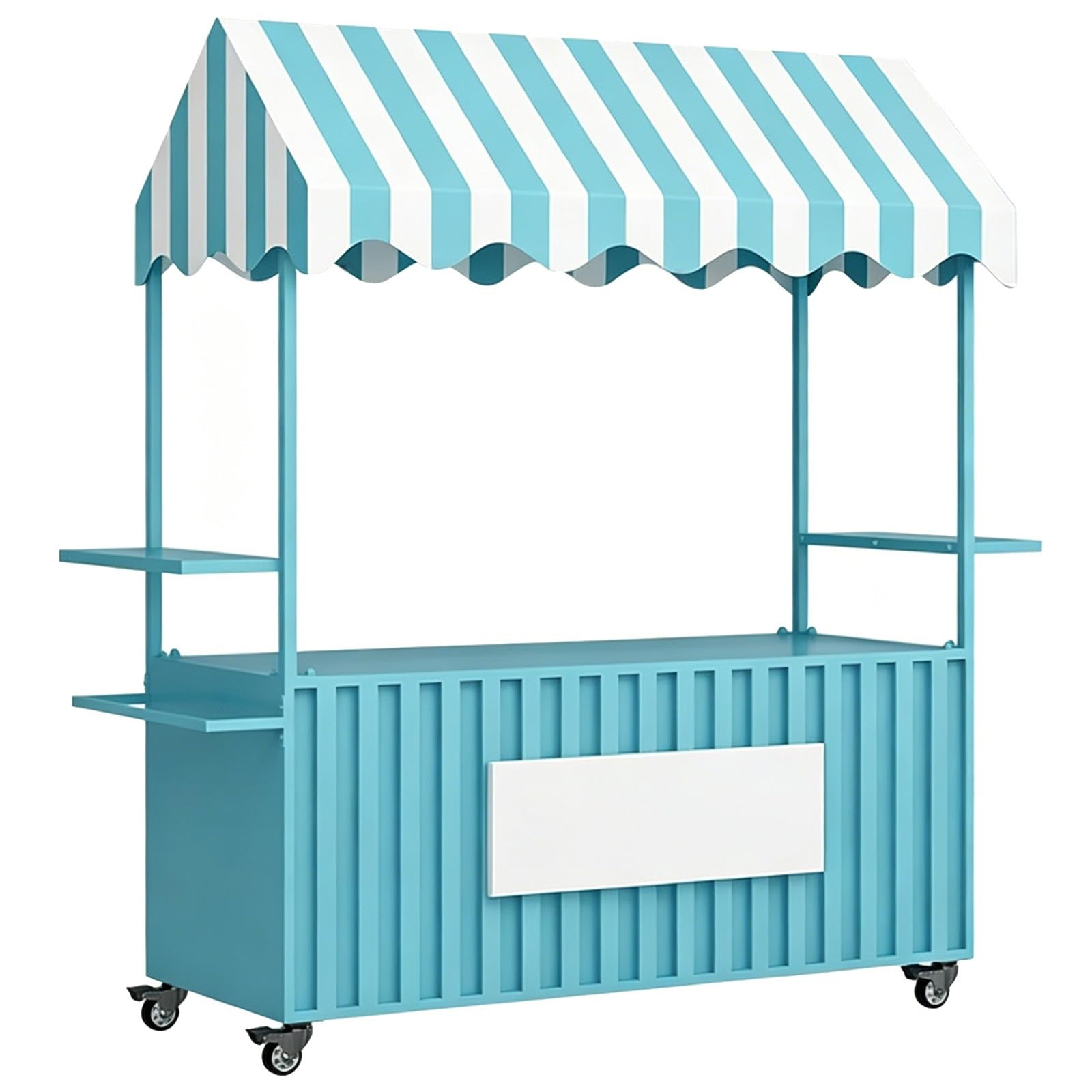 Marktstand Verkaufsstand, Imbisswagen, mit Rädern, Sonnendach, 2 Seitenablagen und Griffen, für Märkte, Streetfood und Veranstaltungen(Blue,120cm/47in)