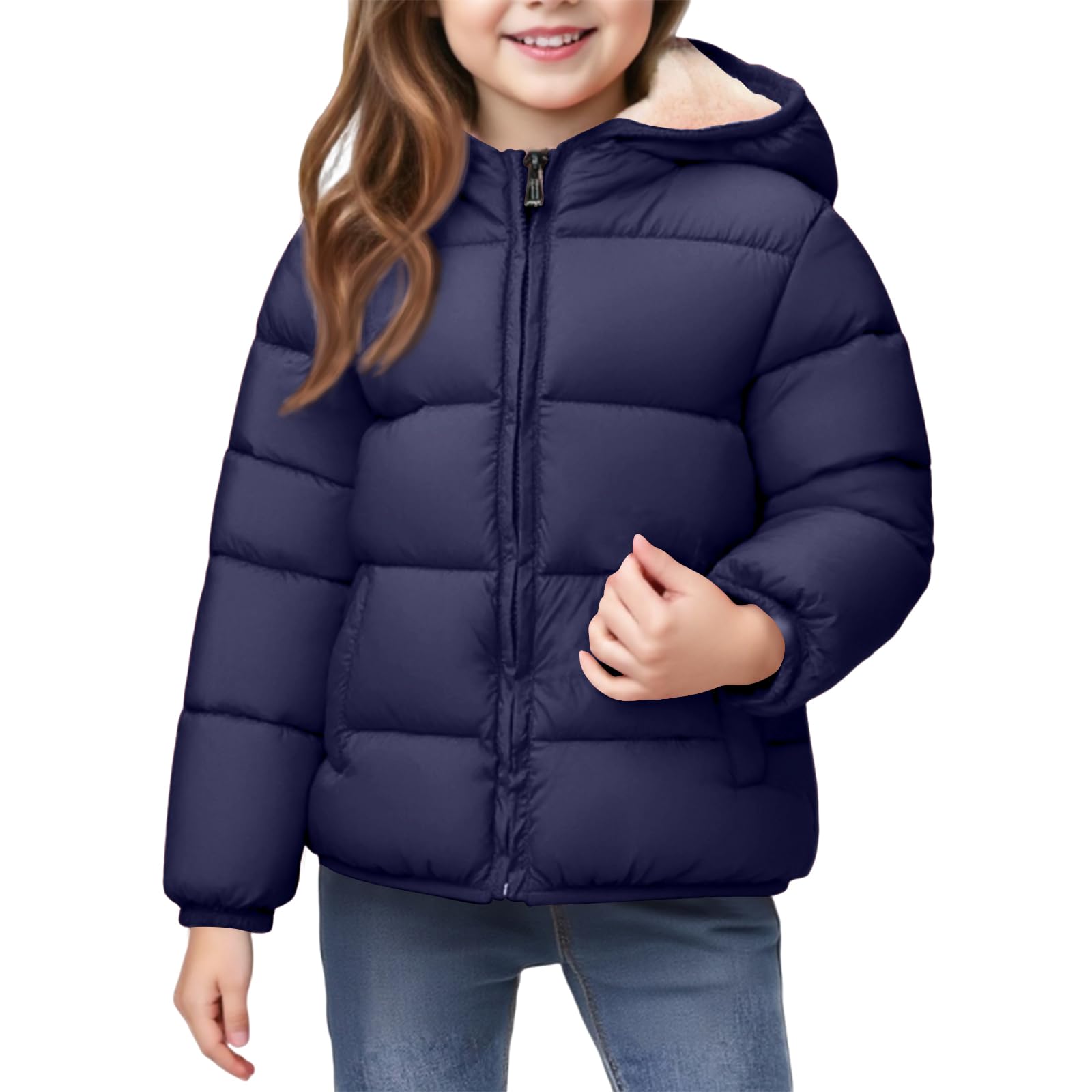 Steppjacke Mädchen mit Kapuze Winterjacke Kinder Jungen Warm Puffer Jacke Gefüttert Wintermantel Teddyfutter Fleecejacke Kleinkinder Daunenjacke Winter Steppmantel Outdoor Kinderjacken