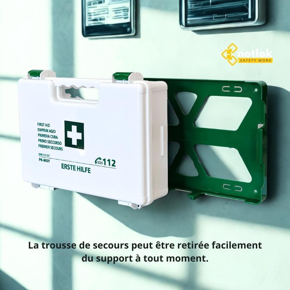 Trousse de Secours Complete DIN 13157 | Trousse Premier Secours - Boîte Pharmacie Murale | Pour Entreprise & Maison | Kit avec Pansements & Couverture de Survie Isothermique