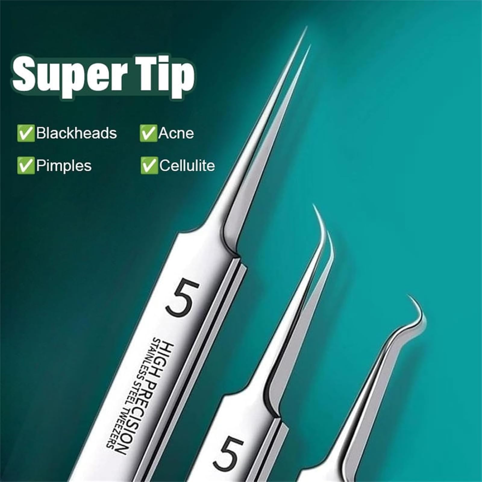 Usiveinborn Blackhead Remover, Usiveinborn Tweezers, Teppeic Tweezers, Usiveinbor Pimple Popper Tool Kit, Stainless Steel Professional Facial Blackhead Remover Tweezers,125 ° Elbow Design (7PCS)