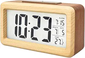 Despertador Digital de Madeira – Design Vintage com Sensor de Luz Noturna