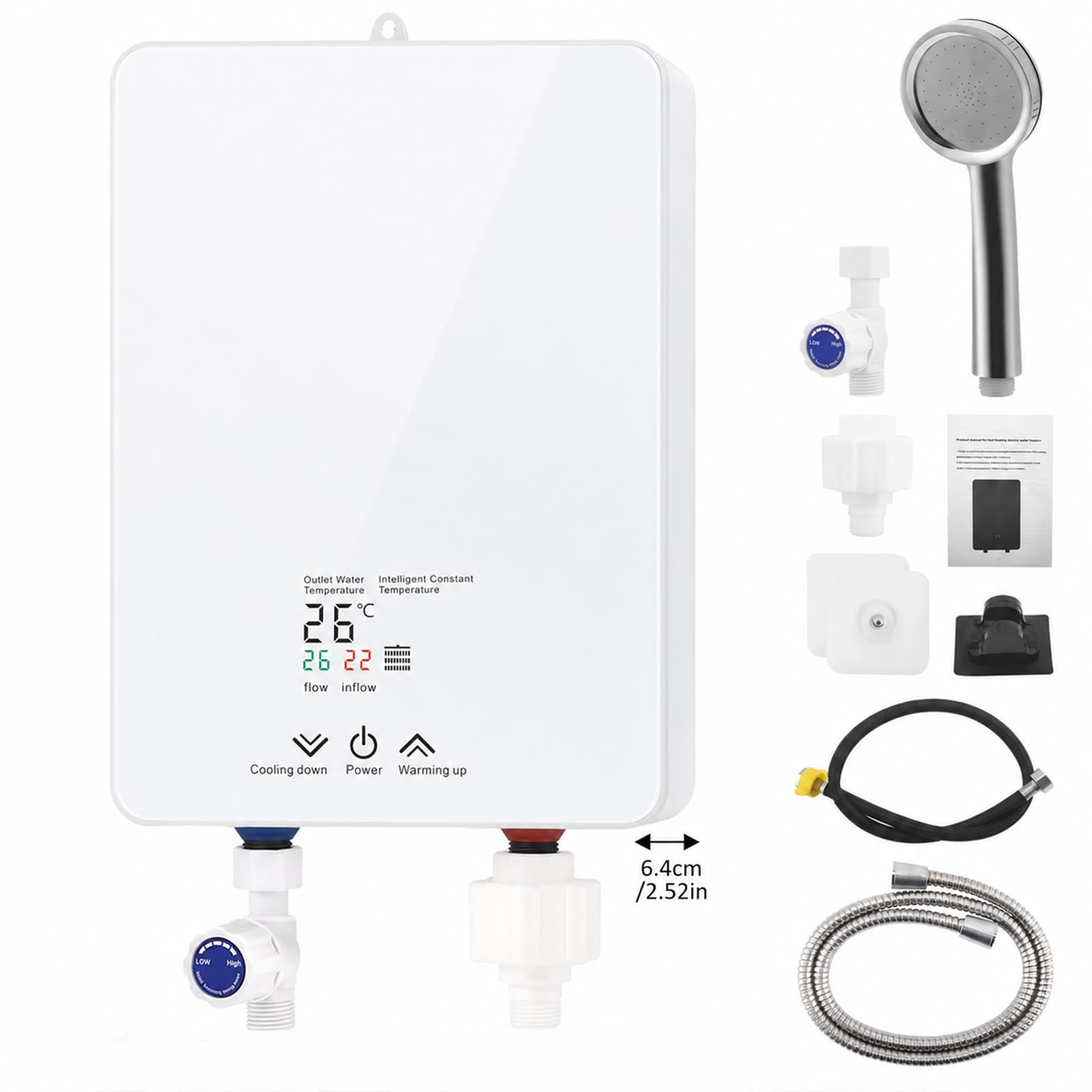Durchlauferhitzer 5500W 220V, Elektronisch geregelter Warmwasserbereiter ohne Tank, Instant Warmwasser mit LED Display, für Dusche Badezimmer Küche – Energieklasse A, Weiß