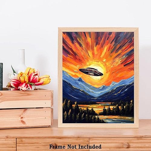 Miniatura 7 de Bestbuddy Pet 11X14 noche estrellada sin marco OVNI en el cielo exploración espacial niño niños familia pintura al óleo impresión arte impresión