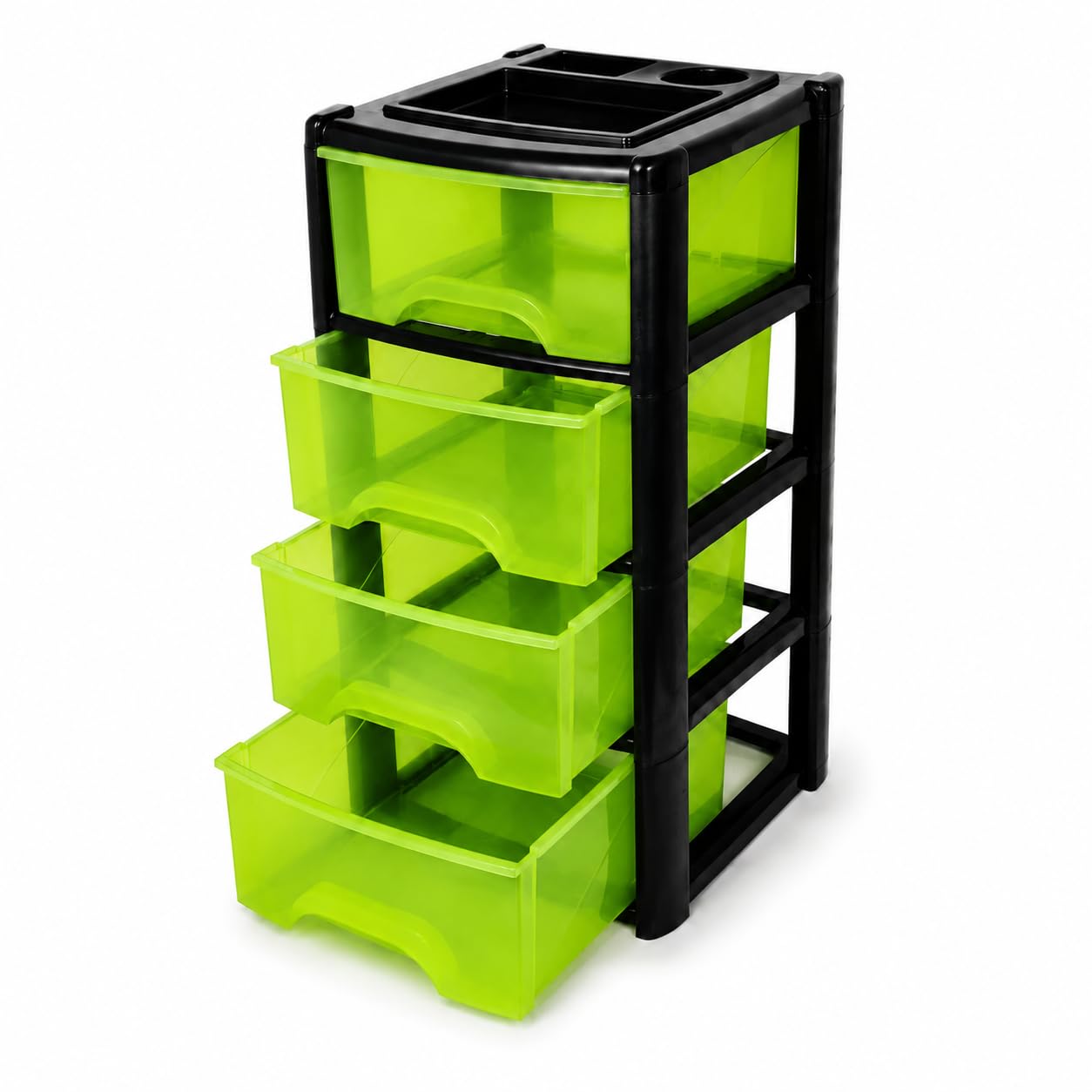 ELMORA'Z Large 4 Drawer Plastic Storage Drawers Tower Stylish Large Storage Drawer Unit for Home, Office, School, Nursery, Kids’ Tools & Stationery (Black/Lime Tinted, 4 Tier)