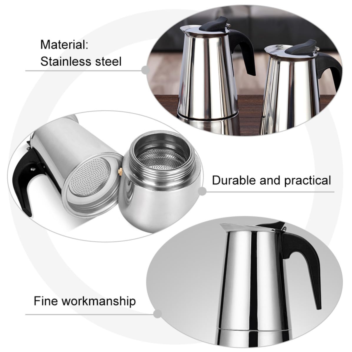 Cafetera Eléctrica Diseño Moderno y Válvula de Seguridad de Acero Inoxidable Capacidad de 12 Tazas y Mango Ergonómico para Café para Uso en Casa u Oficina
