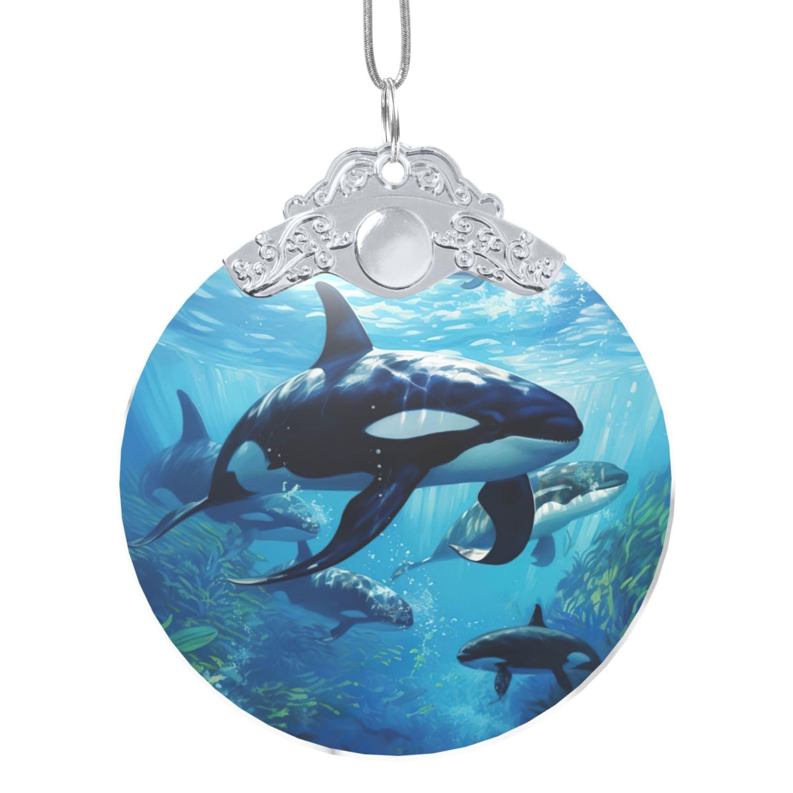Killer Whales Swim Along Christmas Ornaments for Xmas Tree Decorations with Metal Ringfor Party Decoration Hanging