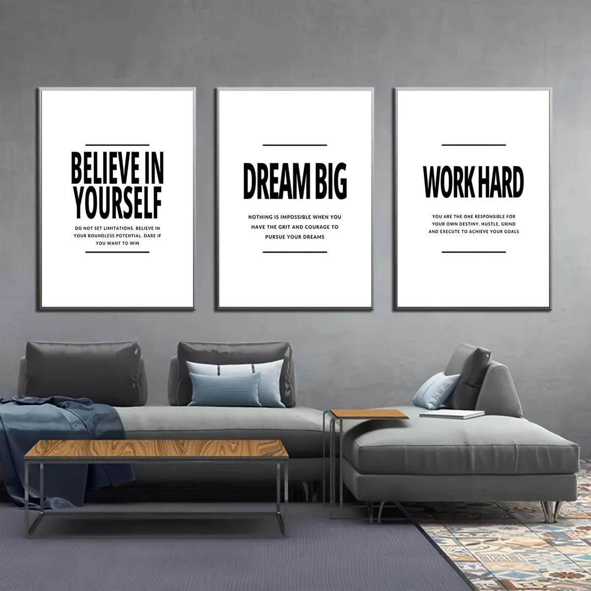 GLWDME Juego de 3 piezas de arte motivacional para pared, 40 x 50 cm, pintura en lienzo con citas duras, póster de afirmaciones positivas e impresiones, imagen de pared para sala de estar, dormitorio