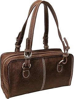 Classy Belt Stitched Leather Satchel (#1828-2) (Brown)