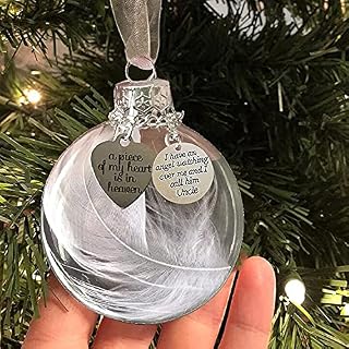 Clear Christmas Memorial Ornament Feather Ball, A Piece of My Heart is in Heaven, Christmas Tree Memorial Hanging Pendant Gift for Mom, Dad, Son, Daughter,Sister, Brother, Grandma, Grandpa 2.4''/60 mm