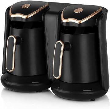Turkish Coffee Maker Electric 1200W Dual Pot 1L Capacity, Anti-Overflow & Boil-Dry Protection for Perfect Brew