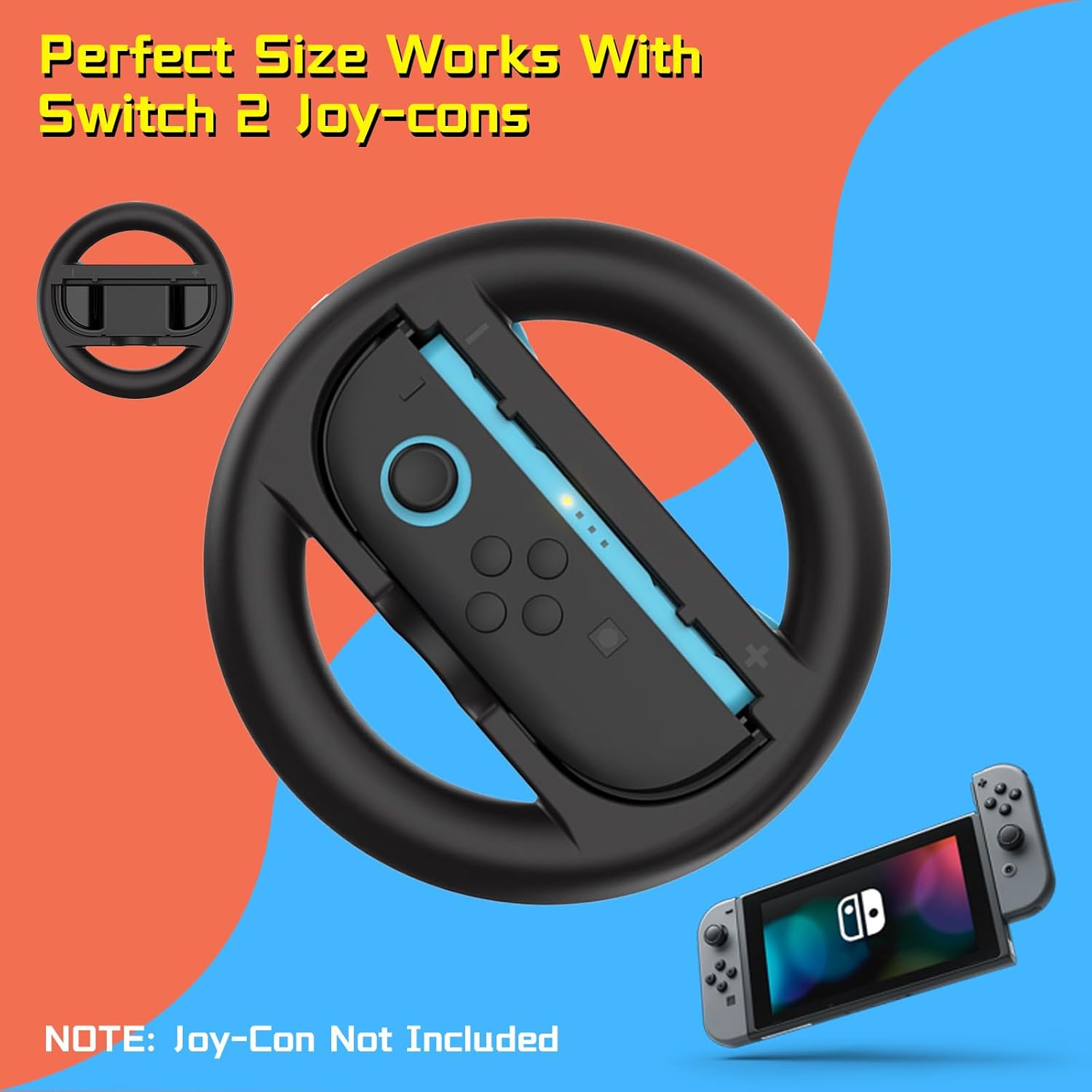 JoyHood 2 Pack Steering Wheel Compatible with Switch 2 Console Grip, Racing Wheel Accessories fits Switch 2 Joy-Con Controllers (Black+Black) - Image 2