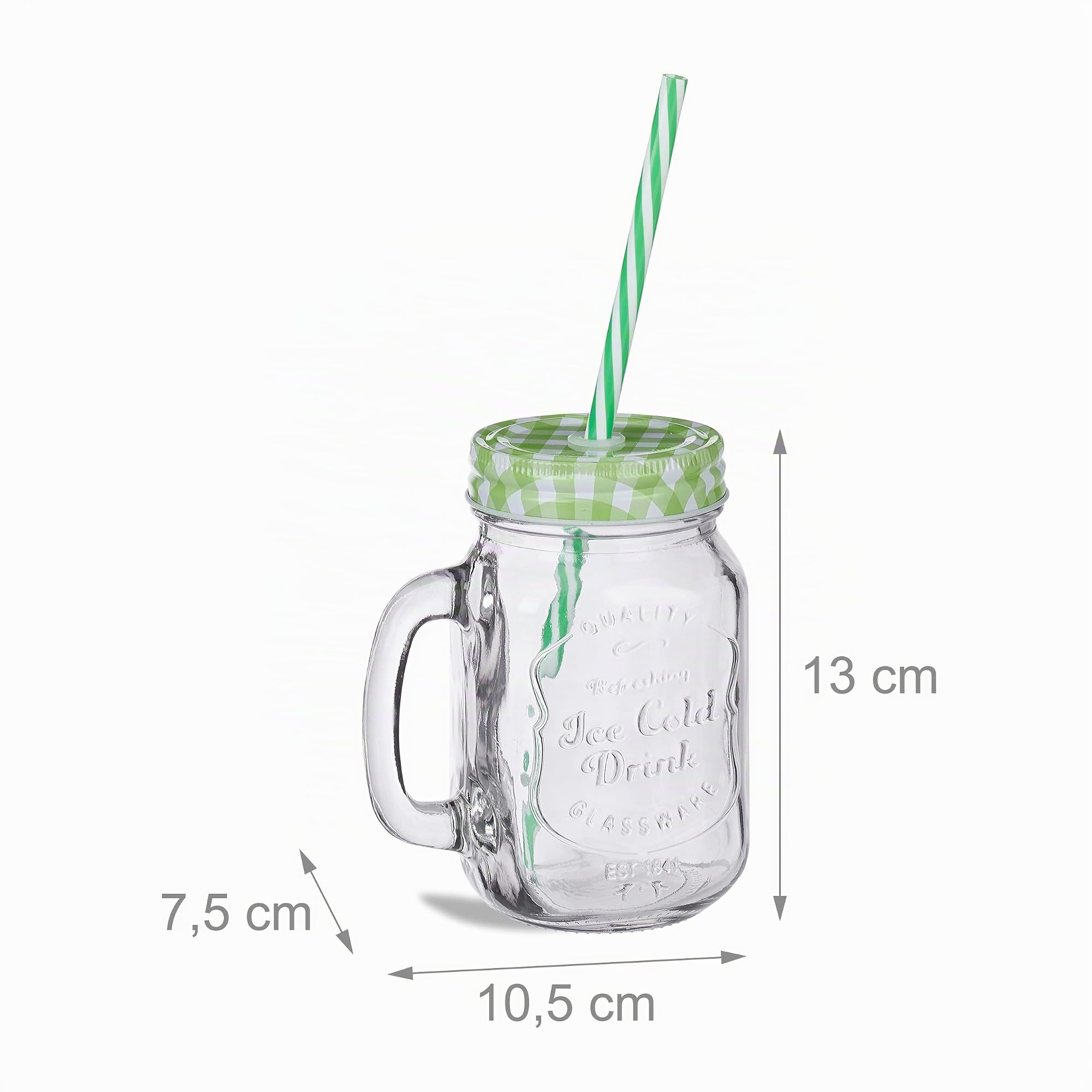 Relaxdays Bicchieri con Cannuccia Riutilizzabile, Set da 8 Tazze di Vetro, 400 ml, con Manico, con Coperchio, Colorati