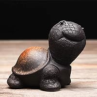 Cute Purple Sand Clay Smiling Turtle Tea Pet Figurine - Longevity Symbol, Kung Fu Tea Accessory & Desk Decor Gift for Tea Lovers