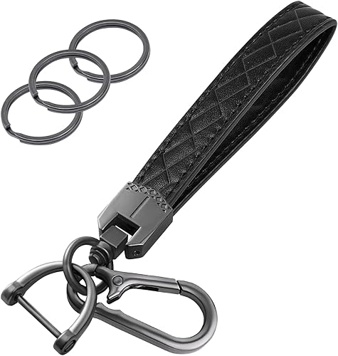 Llavero de piel con 3 llaveros y anillo en D antipérdida