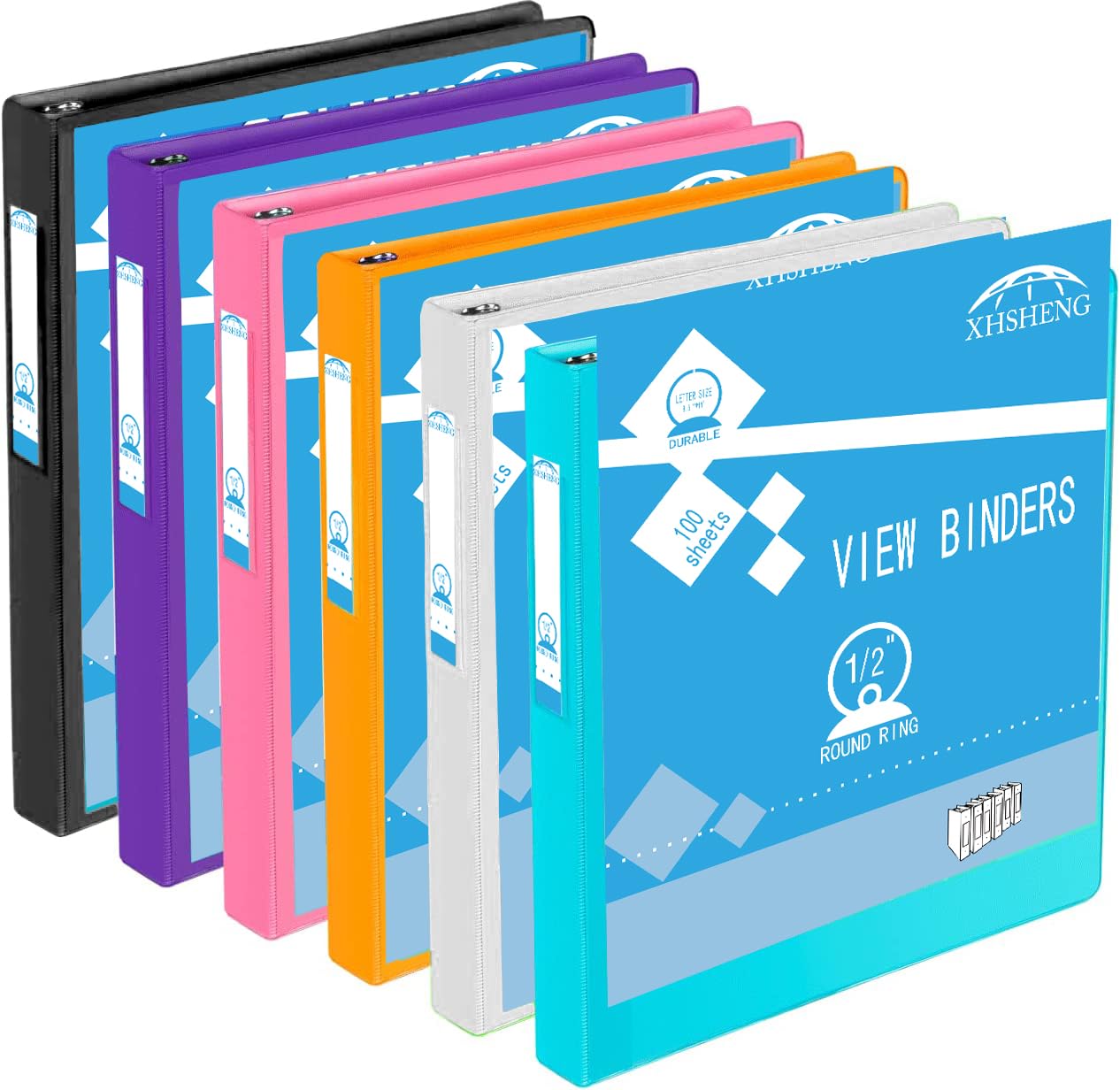 3 Ring Binder 1/2 inch, 0.5 Inch Round Ring, Holds 8.5 * 11inch Papers, with 2 Pockets,6 Colorful Binders for Office/Business